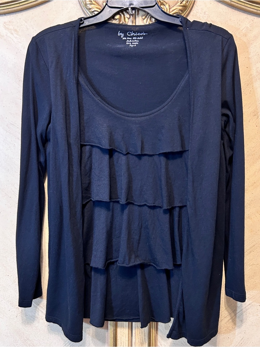 Chico's Ruffle Layered Long Sleeve Mock Cardigan Blouse Top